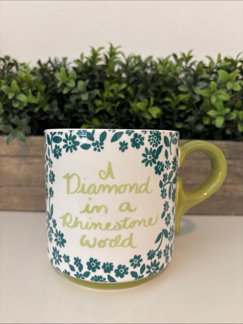 Dolly Parton Green Floral Ceramic Mug with Inspirational Script